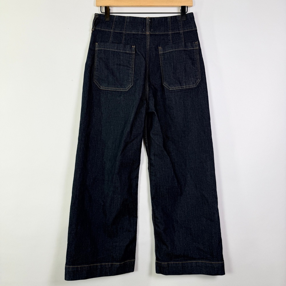 Maeve High Waisted Wide Leg Patch Pocket Denim Jeans Dark Wash Retro Style - Picture 4 of 10